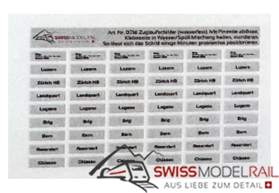 Zuglaufschilder Kleber (56 Kleber) H0 Set 1