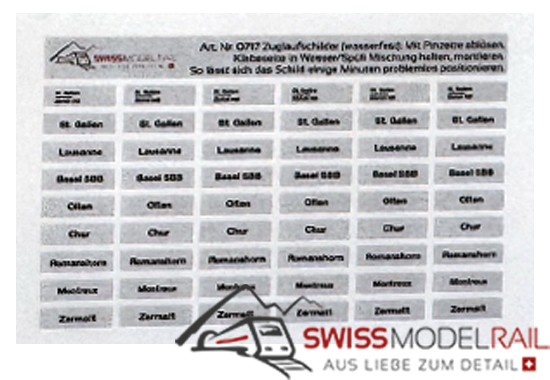 Zuglaufschilder Kleber (56 Kleber) H0 Set 2
