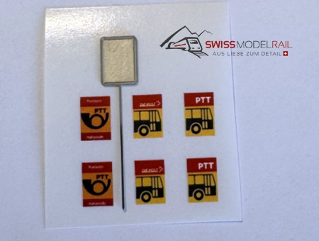 Postauto Haltestelle Alte Ausführung (PTT, Die Post) mit Klebebogen H0 (Neuheit 2026)