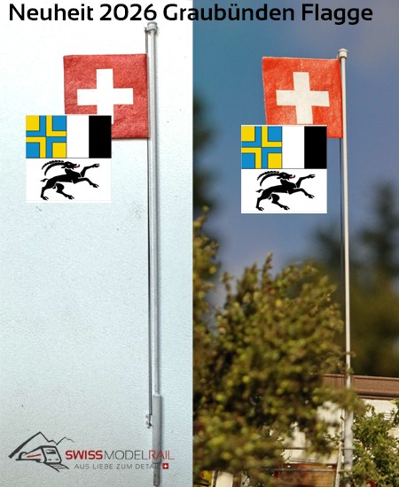 Graubündner Fahne mit Mast H0 Neuheit 2026 Graubündner Fahne mit Mast H0 Neuheit 2026