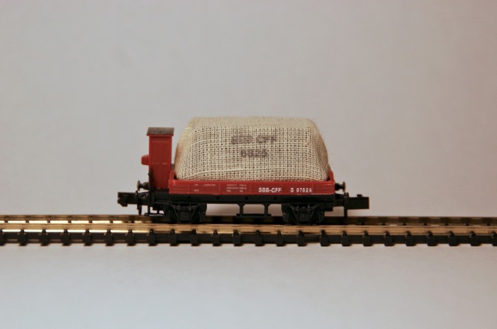 SBB Niederbordwagen mit Plane und Bremserhaus SBB Niederbordwagen mit Plane und Bremserhaus
